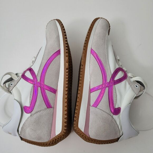 LOEWE Flow Runner Sneakers Womens 7 EU38 Nylon Suede Leather Trainers White Pink - Picture 5 of 12